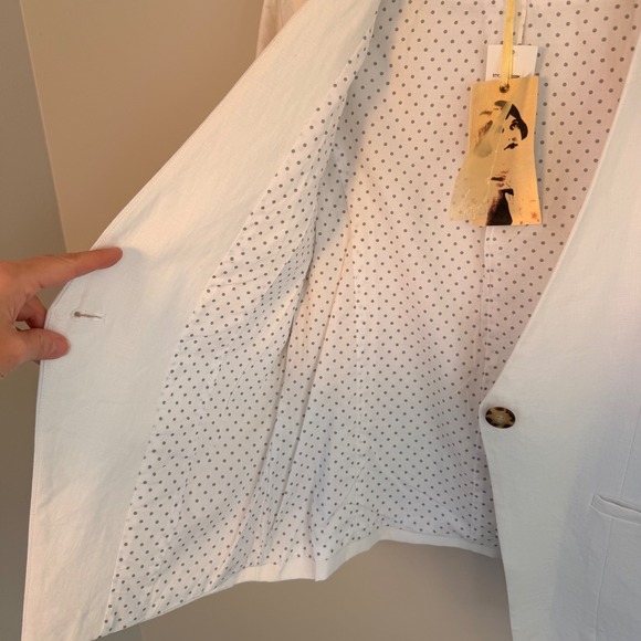 Gibson White Linen Blazer Ruched Sleeves Collarless One Button Workwear Medium - Picture 10 of 15